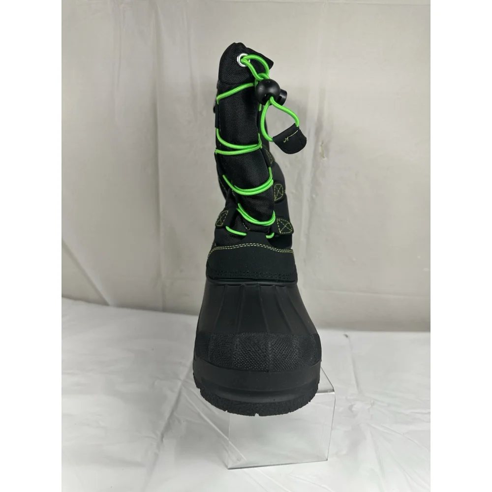 DREAM PAIRS Boys Girls Snow Boots Waterproof 4 Big Kid, Black/Neon/Green